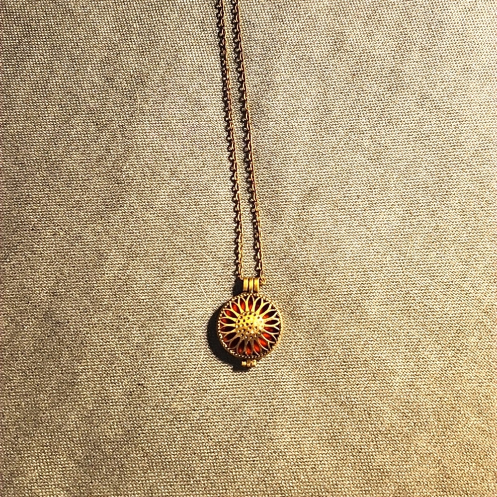 Oil Infuser Necklace, Use Your Own Essential Oils, Drip onto Sponge, Gold/RedOil